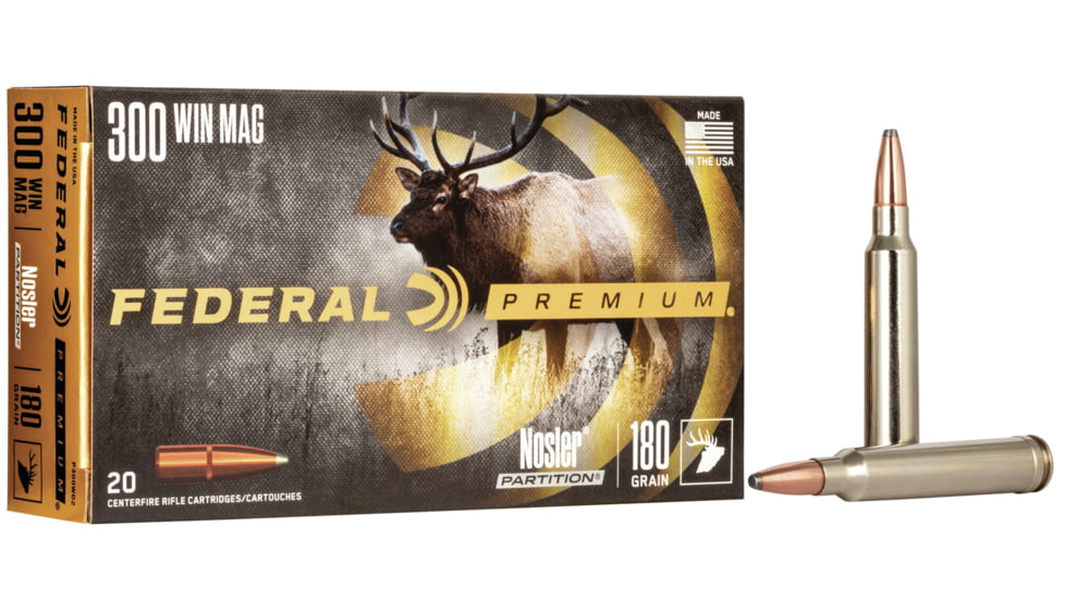 Federal Premium Vital-Shok Rifle Ammo, .300 Winchester Magnum, Nosler Partition, 180 grain, 20 Rounds, P300WD2