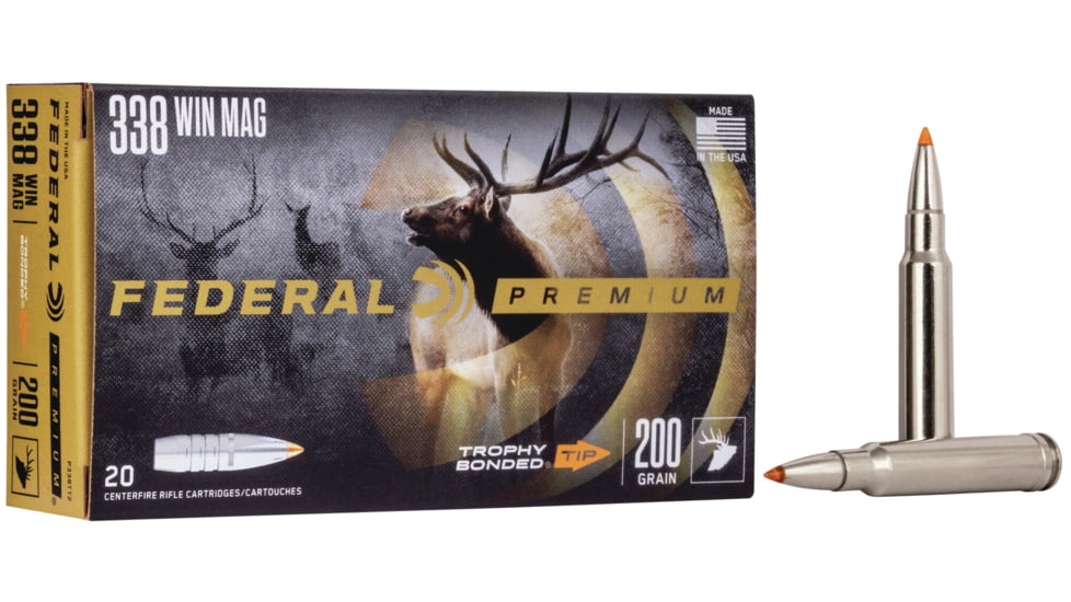 Federal 338 Winchester Magnum 200 Grain Trophy Bonded Tip Rifle Ammo, 20 Rounds, P338TT2-20RD