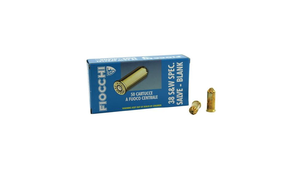 Fiocchi .38 S&amp;W 0 Grain Brass Blank Ammo, 50 Rounds, 38BLANK