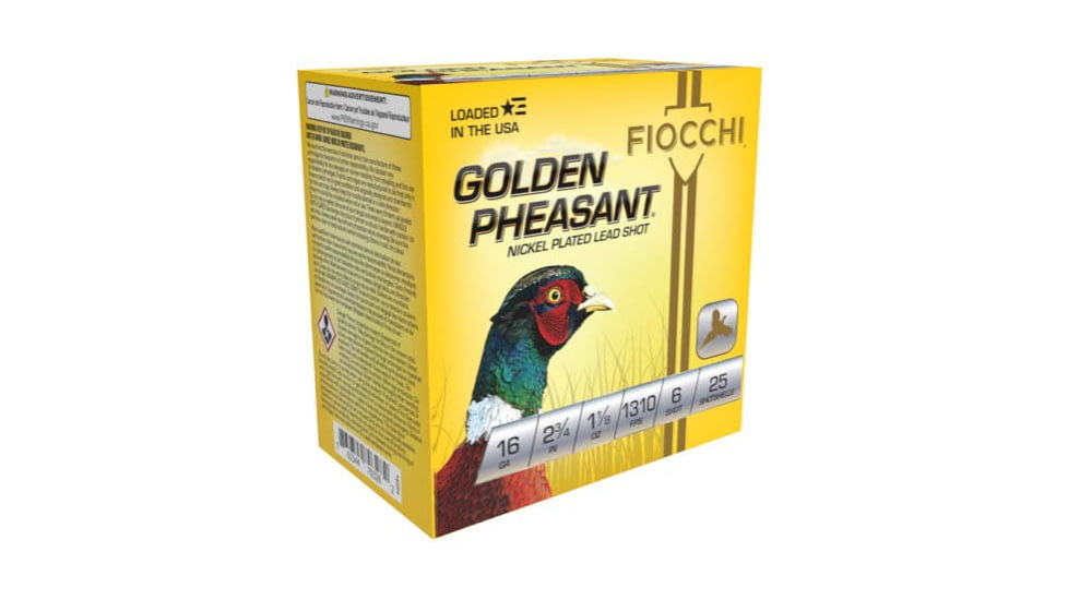 Fiocchi Golden Pheasant 16 Gauge 1 1/8oz 2.75in 6 Size Shotgun Ammo, 25 Rounds, 16GP6