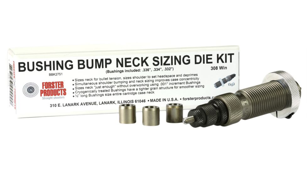 Forster Bushing Bump Kit 26 Nosler Bushing Bump Neck Sizing Die and three Neck Bushings, .292in, .290in, .288in diameter for 26 Nosler, BBK2411