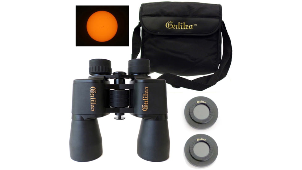 Galileo 16 x 50mm Porro Prism Binoculars w/ Solar Filter Caps, Black, G-1650SF