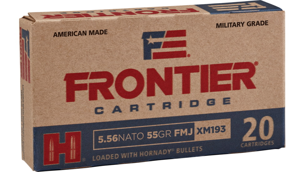 Hornady Frontier 5.56x45mm NATO 55 grain Full Metal Jacket Brass Cased Centerfire Rifle Ammo, 20 Rounds, FR200