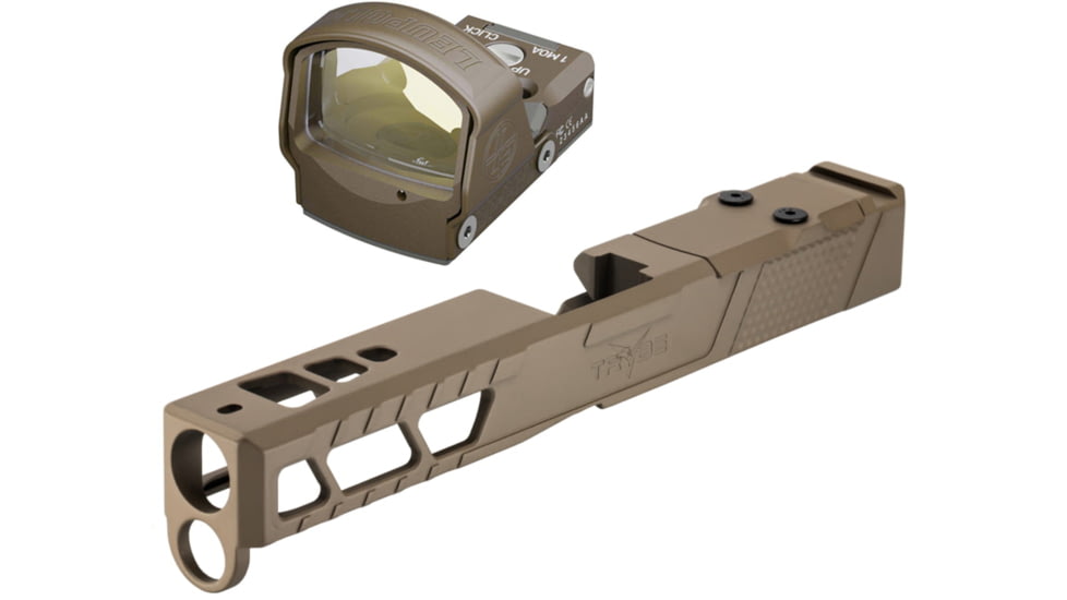 Leupold DeltaPoint Pro 6 MOA Dot Red Dot Sight, Flat Dark Earth and TRYBE Defense Pistol Slide, Glock 17, Gen 4, DeltaPoint Pro Cut, Version 2, FDE Cerakote