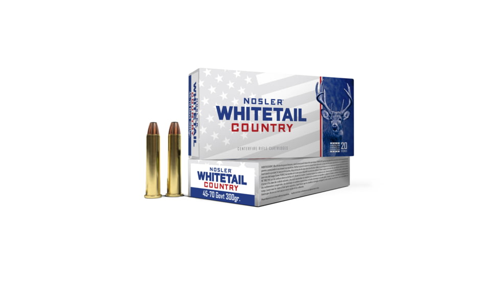 Nosler Whitetail Country 45-70 Government 300 Grain Solid Base Brass Cased Rifle Ammo, 1950 FPS, 20 Rounds, 40145