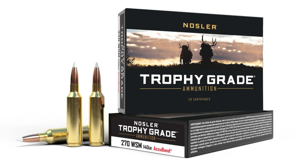 Nosler Trophy Grade .270 Winchester Short Magnum 140 Grain Nosler AccuBond Brass Cased Centerfire Rifle Ammo, 20 Rounds, 60030