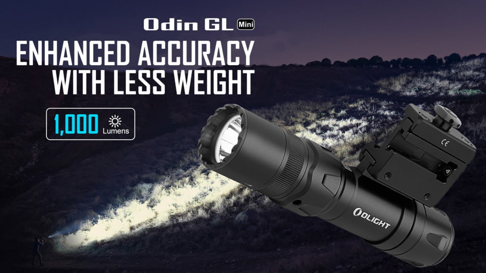 Olight Odin GL Mini Rechargeable Rail Mount Green Beam Combo LED Flashlight, Natural White, 1000 Lumens, Black, FL-OL-ODINGLMINI-BK