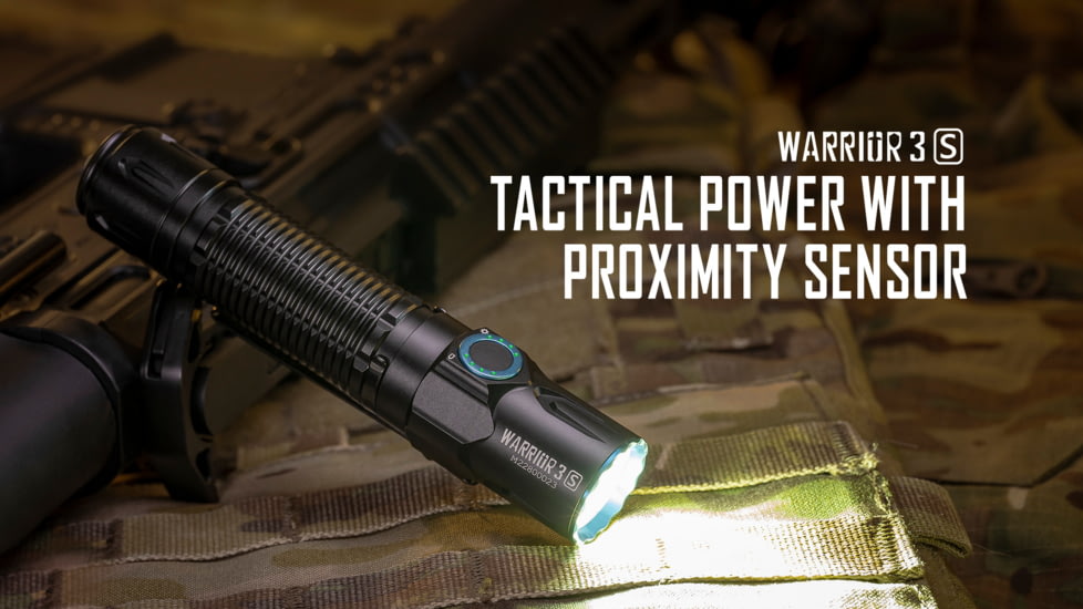 Olight Warrior 3S Rechargeable Tactical LED Flashlight, White, 2300 Lumens, Black, FL-OL-WARRIOR3S-BK