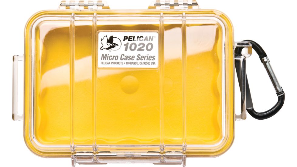 Pelican 1020 Micro Watertight Dry Box, 6.37x4.75x2.12in, Clear Yellow w/Carabiner, 1020-027-100