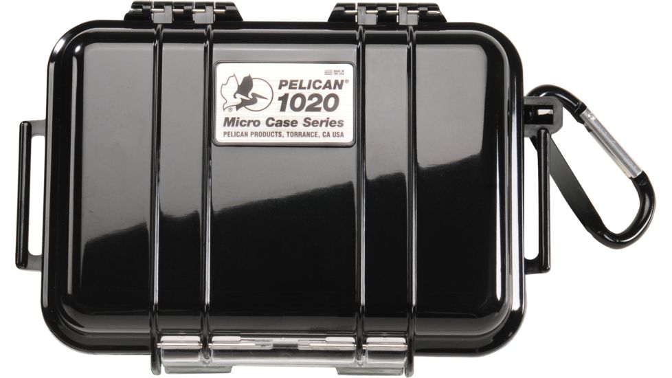 Pelican 1020 Micro Watertight Dry Box, 6.37x4.75x2.12in, Solid Black w/Carabiner Loop, 1020-025-110