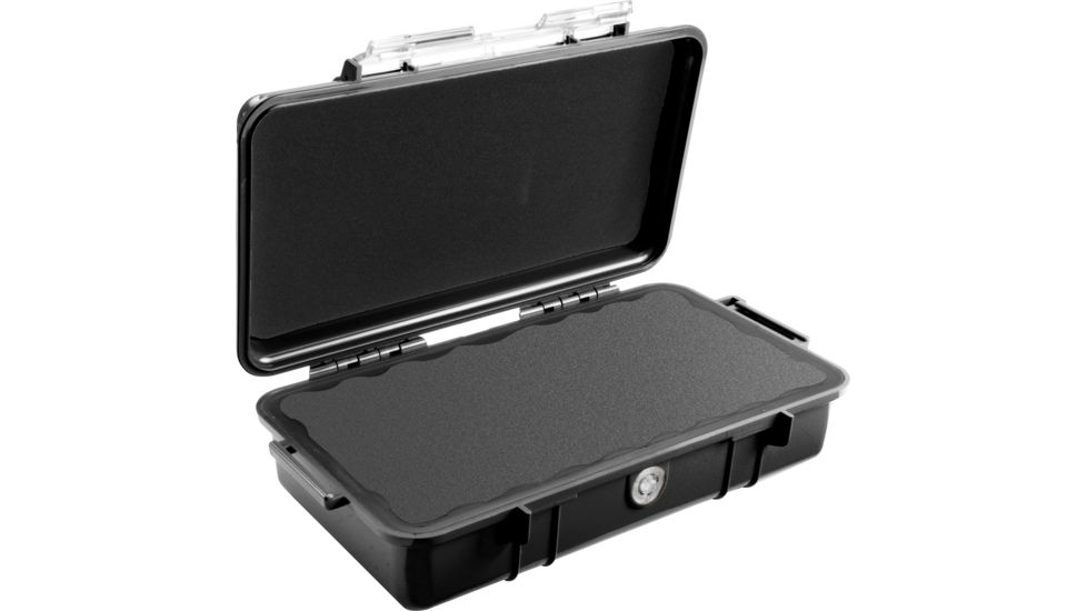 Pelican 1060 Micro Water/Crushproof Dry Box, 9.37x5.56x2.62in - Solid Black w/Carabiner