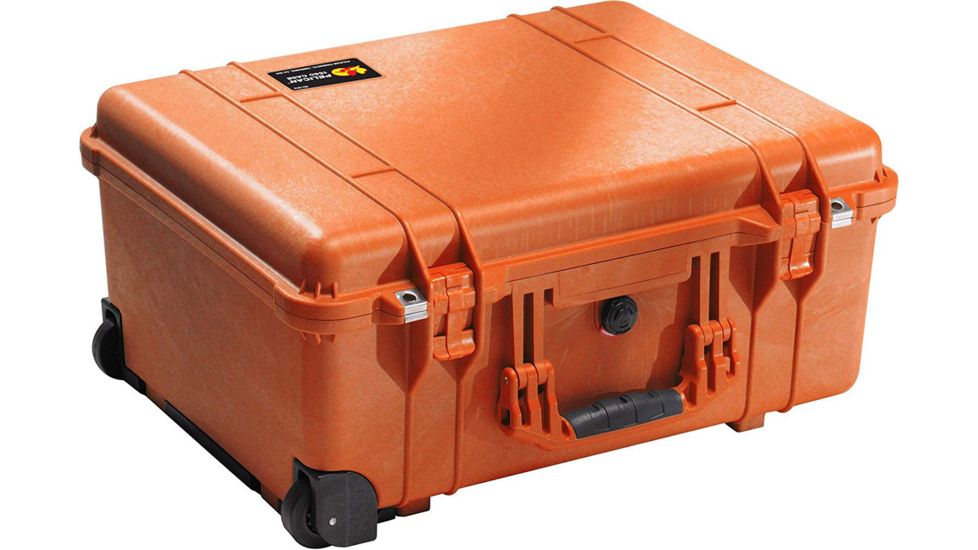 Pelican 1654 Large Crushproof Wheeled Dry Case, 30.75x20.5x11.6in, Orange w/ Liner &amp; No Foam, 1650-021-150