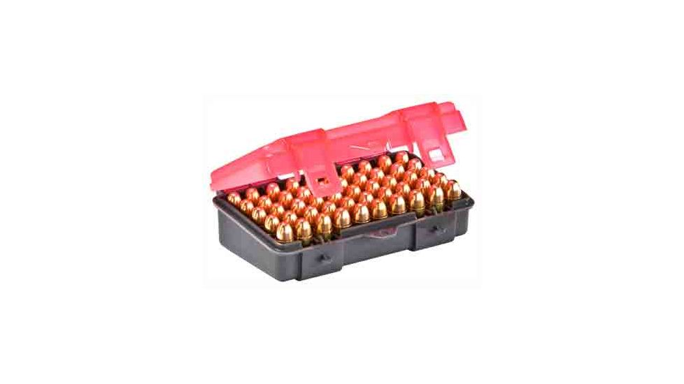 Plano 50 Round Small Ammo Storage Case fits 9mm/.380 Auto, Dark Gray/Transparent Rose, 122450