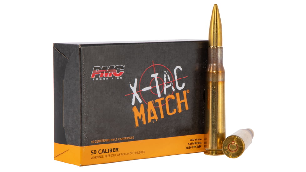 PMC Ammunition Match .50 BMG 740 Grain Brass Solid Brass Cased Rifle Ammo, 10 Rounds, 50XM