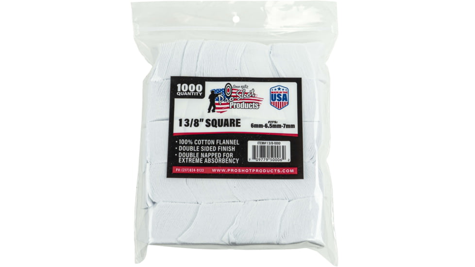 Pro-Shot Cotton Flannel Patches 6-7 mm 13/8 in Square Patch Gun Cleaning Kit, White, 1000 Ct 13/8-1000