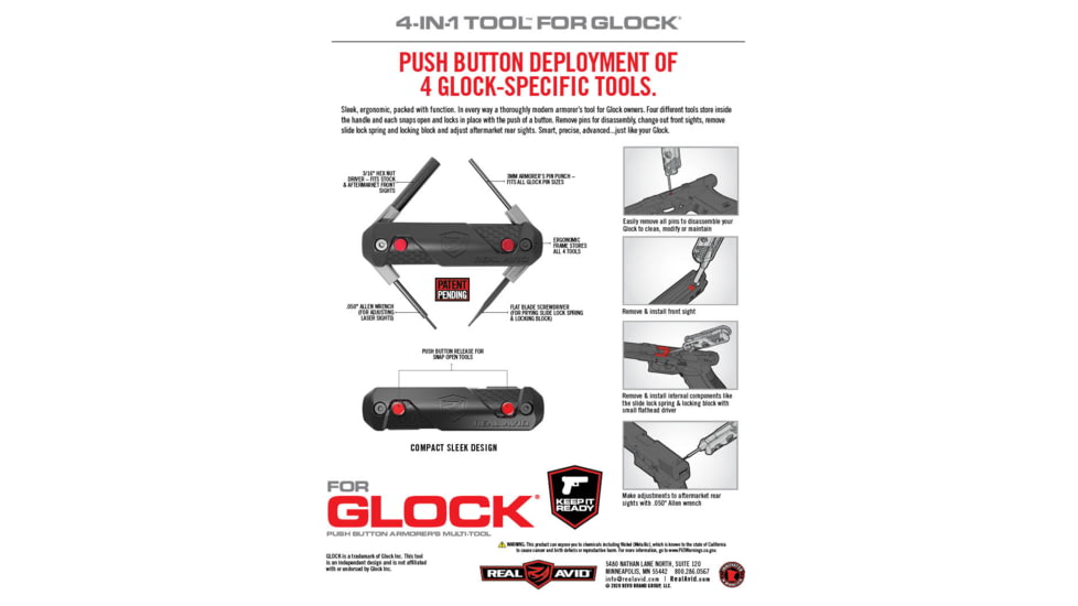 Real Avid 4-In-1 Tool For Glock, AVGLOCK41