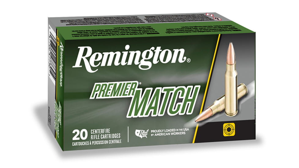 Remington Premier Match .308 Winchester 175 grain Sierra MatchKing Boat-Tail Hollow Point Centerfire Rifle Ammo, 20 Rounds, 21486