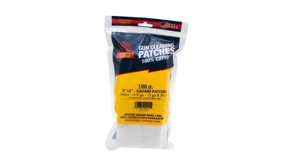 Shooters Choice Cleaning Patches, 100 Pack, 3 in, White, SHF-919SQ-100