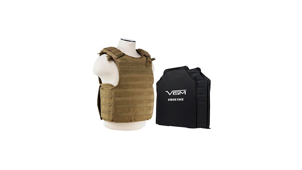 Vism 2964 Series Quick Release Plate Carrier includes two of the Larger BSC1114 Soft Ballistic Panels, Tan BSLCVPCVQR2964T-A