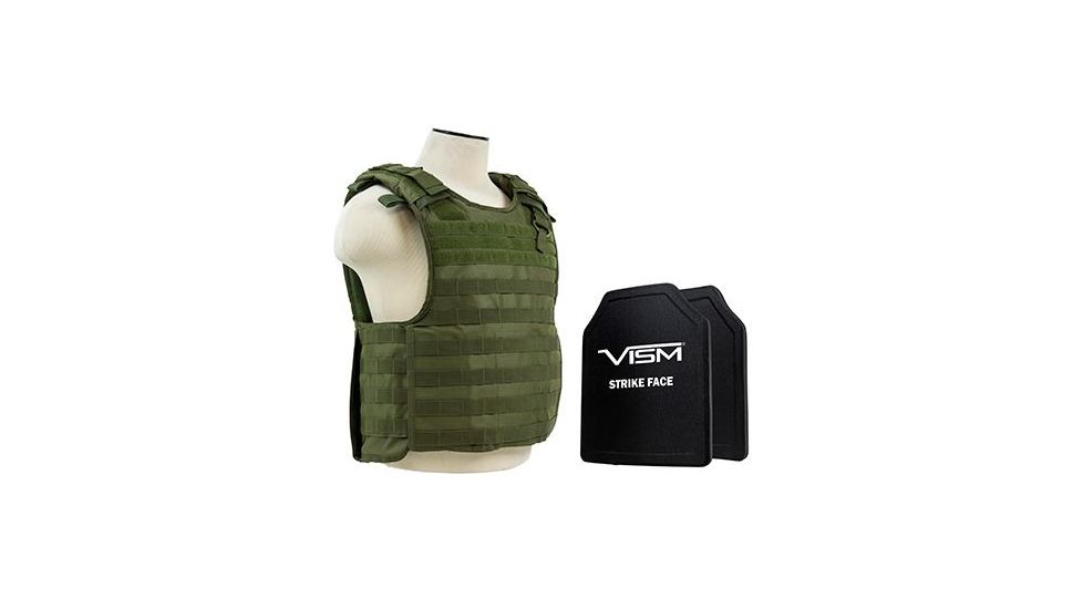 Vism 2964 Series Quick Release Plate Carrier includes two BPC1012 PE Ballistic Hard Plates, Green BPCVPCVQR2964G-A