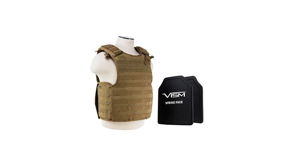 Vism 2964 Series Quick Release Plate Carrier includes two BPC1012 PE Ballistic Hard Plates, Tan BPCVPCVQR2964T-A