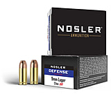 Image of Nosler Defence 9mm +P 124 Grain Bonded Jacketed Hollow Point Brass Cased Cased Pistol Ammunition