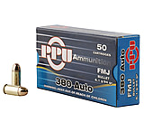 PPU .380 ACP 94 Grain Full Metal Jacket Brass Cased Centerfire Pistol Ammo, 50 Rounds, PPH380AF