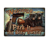 Image of River's Edge 12in x 17in Tin Sign - Park It Bear