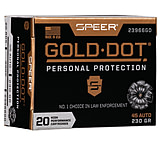 Speer Gold Dot .45 ACP 230 Grain Gold Dot Hollow Point Centerfire Pistol Ammo, 20 Rounds, 23966GD