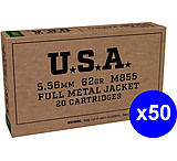 Image of Winchester USA Limited 5.56x45mm NATO 62 Grain Green Tip M855 Full Metal Jacket Boat Tail (FMJBT) Brass Cased Centerfire Rifle Ammunition