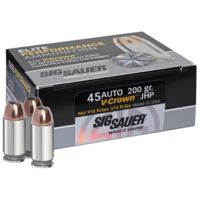 SIG SAUER V-Crown .45 ACP 230 Grain Jacketed Hollow Point Brass Cased Centerfire Pistol Ammunition