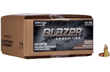 Image of Speer Blazer 9mm Full Metal Jacket Brass Cased Pistol Ammo, 500 Rounds, 5200BK500