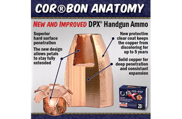 Image of Cor Bon 380 Auto 80 Grain Jacketed Hollow Point -DPX Brass Cased Pistol Ammo, 20 Rounds, DPX38080/20