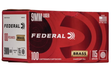 Image of Federal Premium Champion Training Pistol Ammo, 9 mm Luger, Full Metal Jacket, 115 grain, 100 Rounds, WM51991