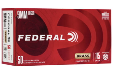 Image of Federal Premium Champion Training Pistol Ammo, 9 mm Luger, Full Metal Jacket, 115 grain, 50 Rounds, WM5199