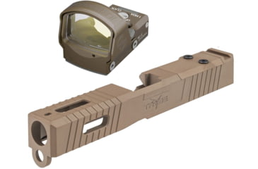 Image of Leupold DeltaPoint Pro 6 MOA Dot Red Dot Sight, Flat Dark Earth and TRYBE Defense Pistol Slide, Glock 19, Gen 3, DeltaPoint Pro Cut, Version 1, FDE Cerakote