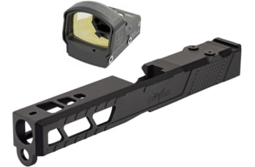 Image of Leupold DeltaPoint Pro 6 MOA Dot Red Dot Sight, Matte Black and TRYBE Defense Pistol Slide, Glock 17, Gen 3, DeltaPoint Pro Cut, Version 2, Black Cerakote