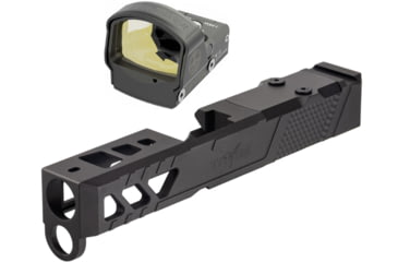 Image of Leupold DeltaPoint Pro 6 MOA Dot Red Dot Sight, Matte Black and TRYBE Defense Pistol Slide, Glock 26, Gen 3/4, DeltaPoint Pro Cut, Version 2, Black Cerakote