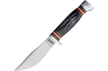 Image of Marbles Horn Knife, 9in Overall, 4.5in Satin SS Blade, Jigged Horn Handle, Brown Leather Sheath, MR461 / EG-742