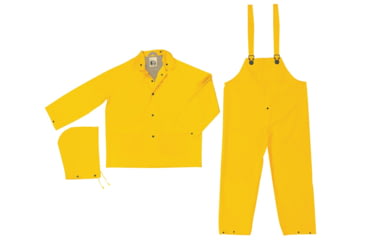 Image of MCR Safety Stowaway Series 3 Piece Waterproof Rain Suit, .25mm PVC/PVC, Rain Jacket, Detachable Hood and Bib Pants, Yellow, 5X, 1003X5