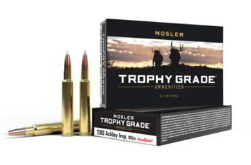 Image of Nosler Trophy Grade .280 Remington Ackley Improved 160 Grain AccuBond Brass Cased Centerfire Rifle Ammo, 20 Rounds, 60076