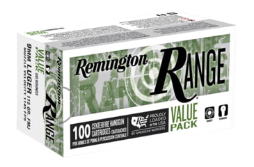 Image of Remington Range 9mm Luger 115 Grain Full Metal Jacket Brass Cased Pistol Ammo, 100 Rounds, R23972