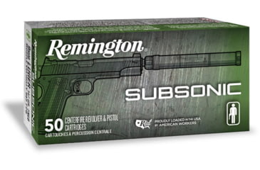 Image of Remington Subsonic .45 ACP 230 grain Flat Nose Enclosed Base Centerfire Pistol Ammo, 50 Rounds, 28428