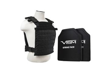 Image of Vism Larger Fast Plate Carrier w/2 11x14in Level III and PE Shooters Cut Hard Ballistic Plates, Black BPLCVPCFL2995B-A