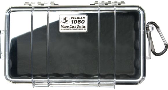 Image of Pelican 1060 Micro Water/Crushproof Dry Box, 9.37x5.56x2.62in - Clear Black w/Carabiner