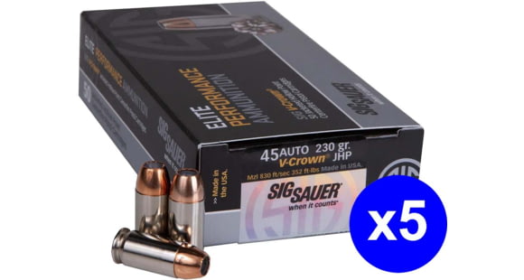 Image of SIG SAUER V-Crown .45 ACP 230 Grain Jacketed Hollow Point Brass Cased Centerfire Pistol Ammo