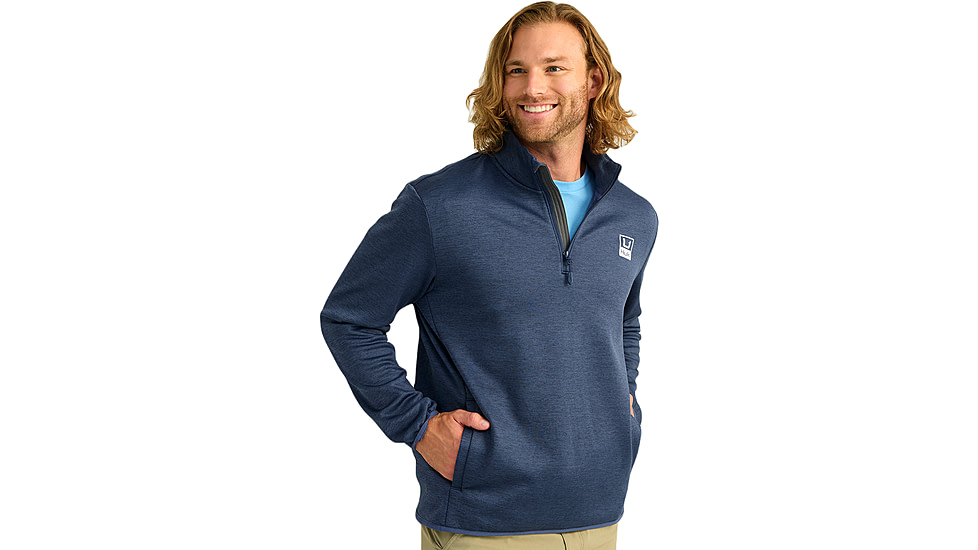 HUK Performance Fishing Cold Front 1/4 Zip Pullover - Mens, Nvl Aca Hthr, 2XL, H1300098-464-XXL