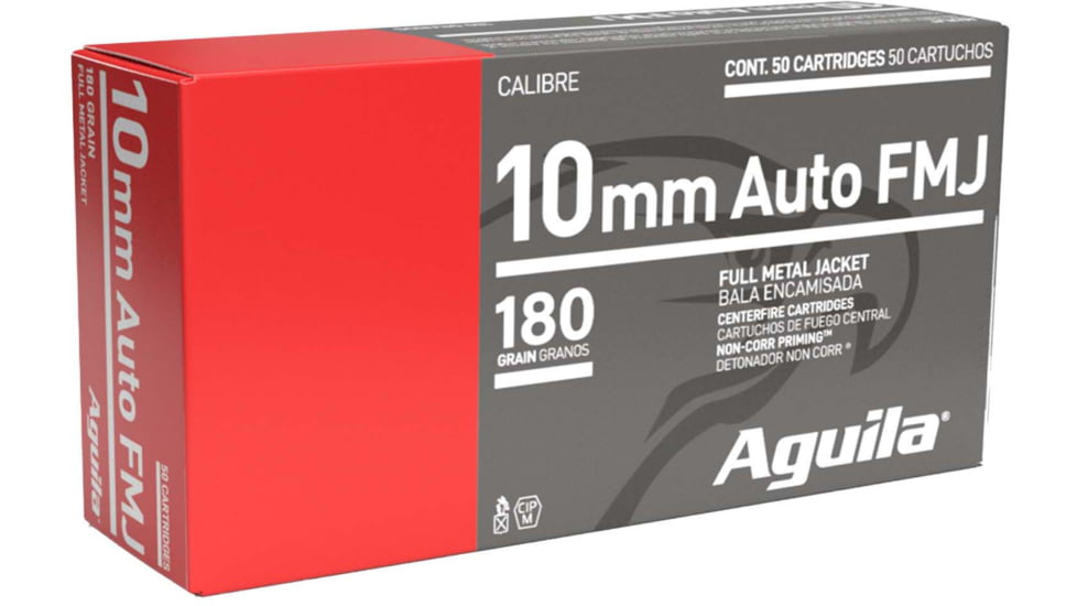 Aguila Ammunition 10mm Auto 180 Grain Full Metal Jacket, Brass Case, Pistol Ammo, 50 Rounds, 1E102110