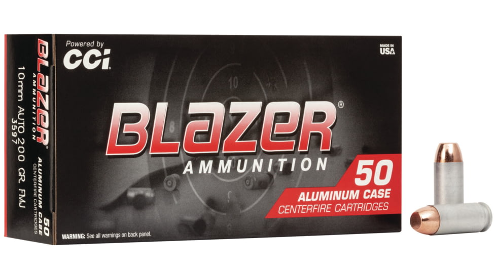 CCI Ammunition Blazer Aluminum 10mm Auto 200 grain Full Metal Jacket Centerfire Pistol Ammo, 50 Rounds, 3597