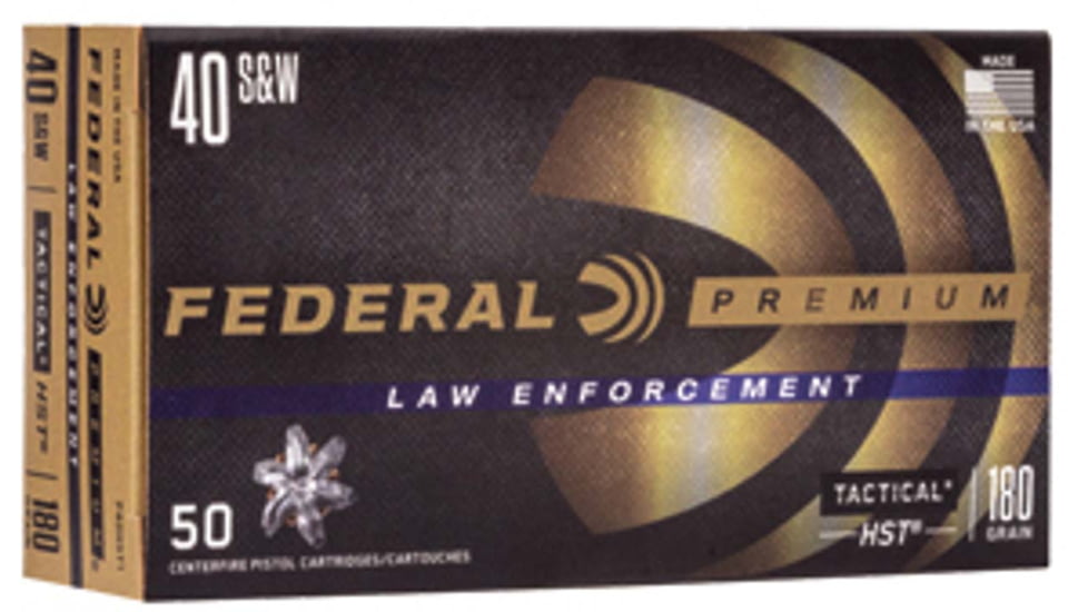 Federal Premium Personal Defense HST 40 S&amp;W 180 Grain Jacketed Hollow Point Centerfire Pistol Ammunition, 50 Rounds, P40HST1